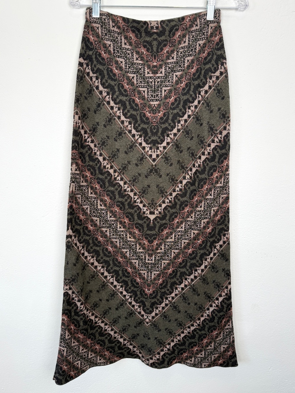 Peruvian Connection Size XS Pima Cotton Knit Olive Green Midi Skirt